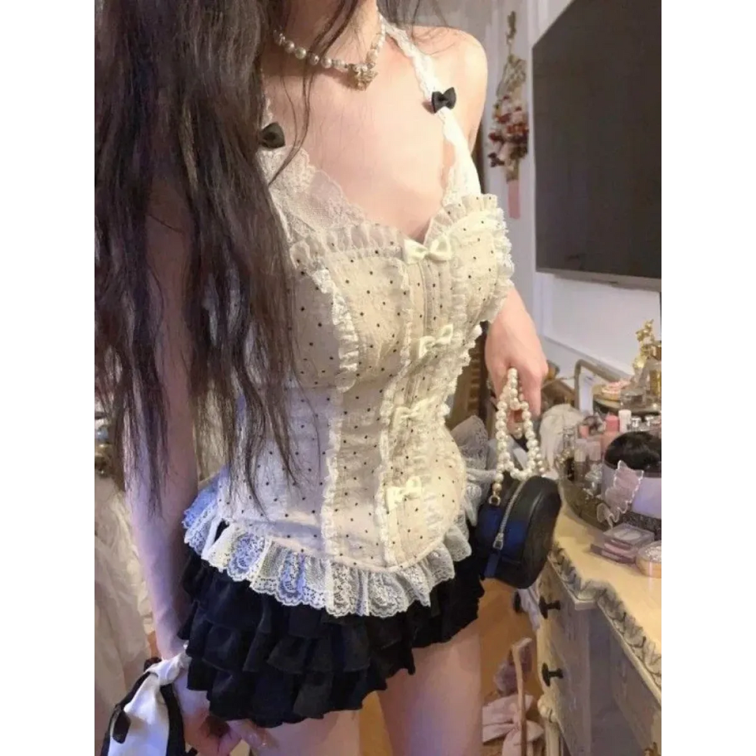 Lace Halter Top & Ruffle Skirt Set – Kawaii Lolita Y2K