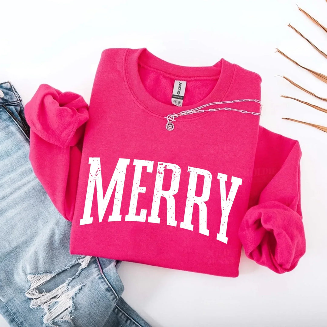 Retro Merry Christmas Sweatshirt Festive Women’s Holiday Sweater