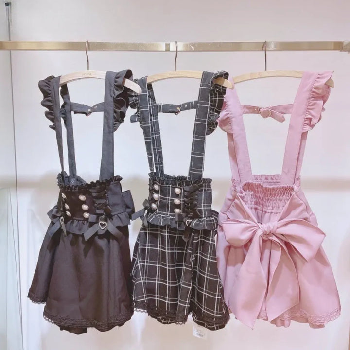 Gothic Lolita Suspender Skirt – Lace Trim Bowknot A-Line Mini
