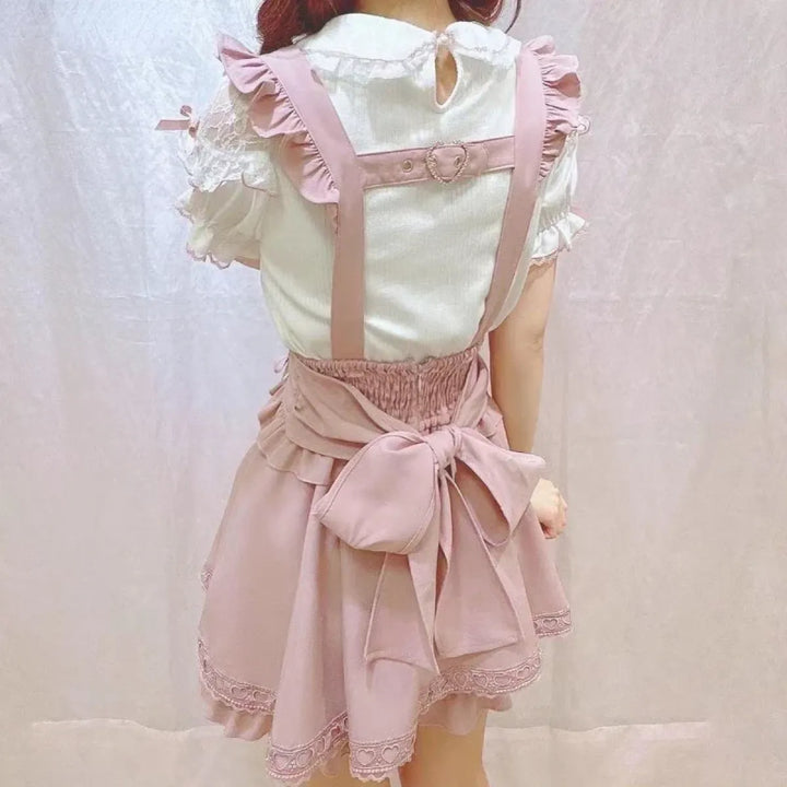 Gothic Lolita Suspender Skirt – Lace Trim Bowknot A-Line Mini