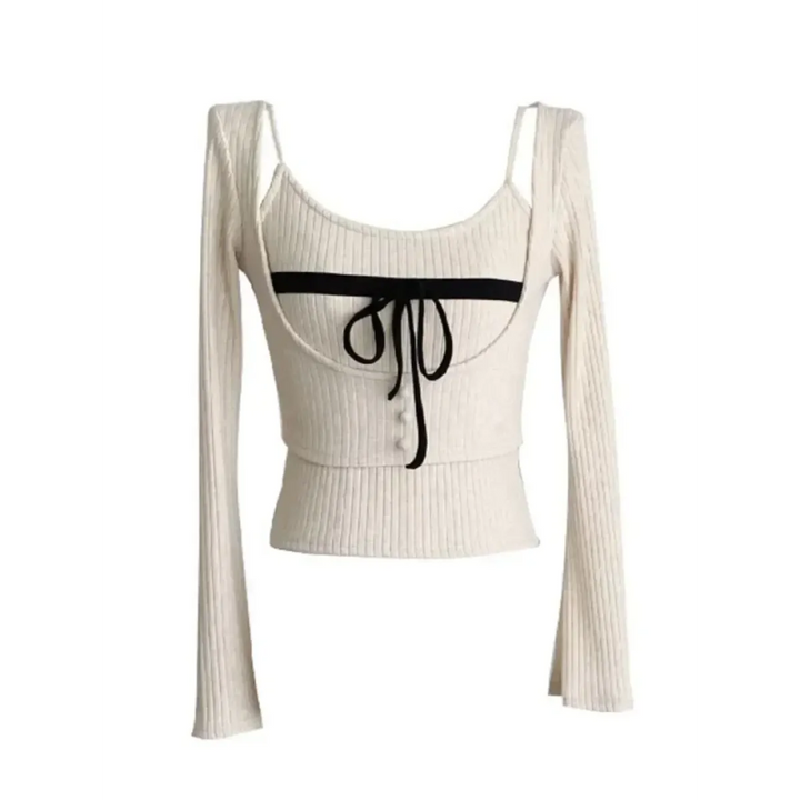 Gyaru Ribbed Knit Sweater Top