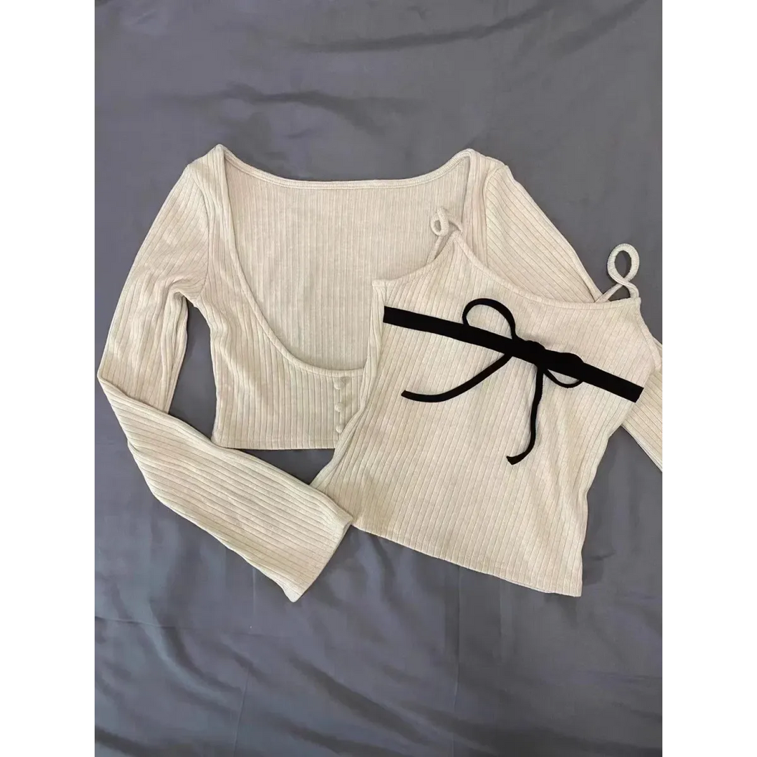 Gyaru Ribbed Knit Sweater Top