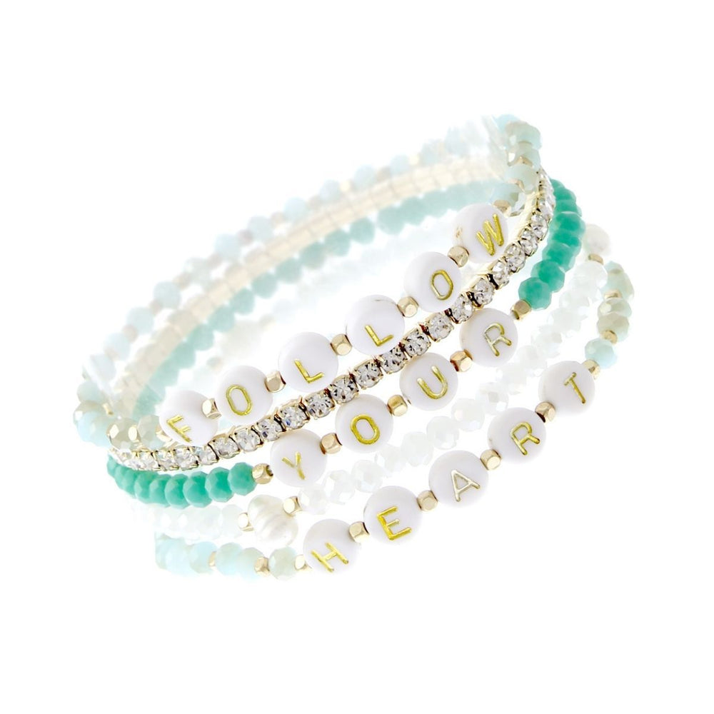 Follow Your Heart Aqua Beaded Bracelets