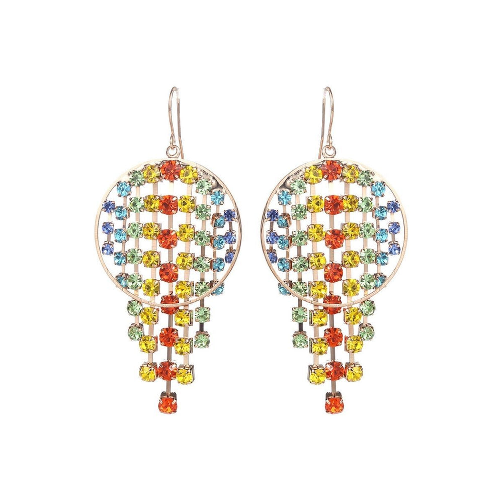Rainbow Fringe Circle Earrings