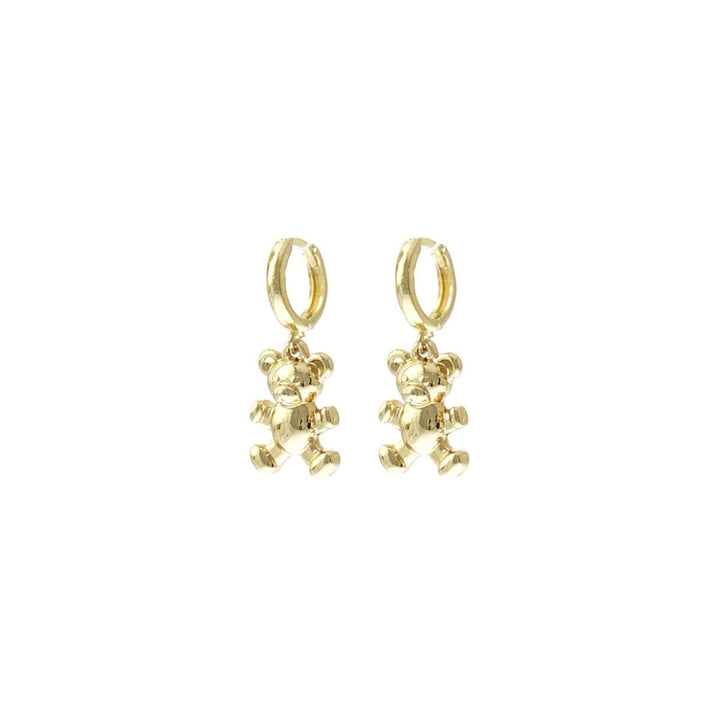 Gold Huggie Teddy Bear Hoops