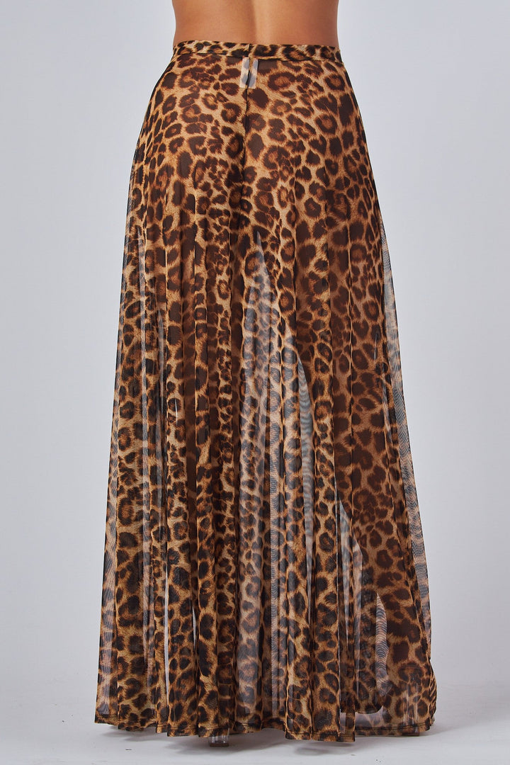 Daredevil Leopard Print Illusion See-Thru Skirt & Bodysuit Top Set/ Swimwear Set