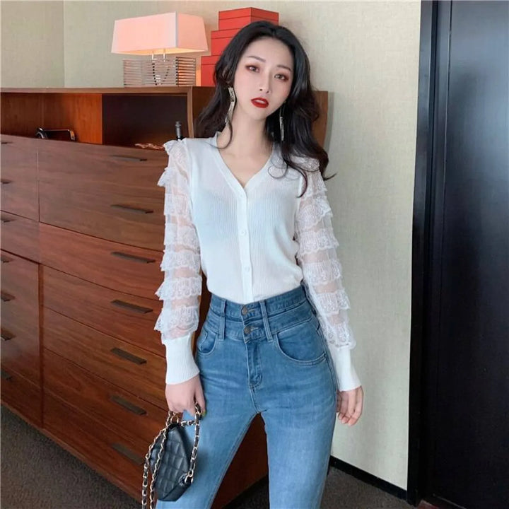 Ruffled Knitted Cardigan
