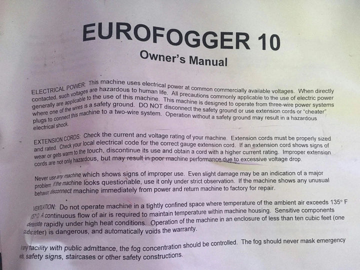 Eurofogger 10 High Power Portable Fog Generator Machine by TPR 120V
