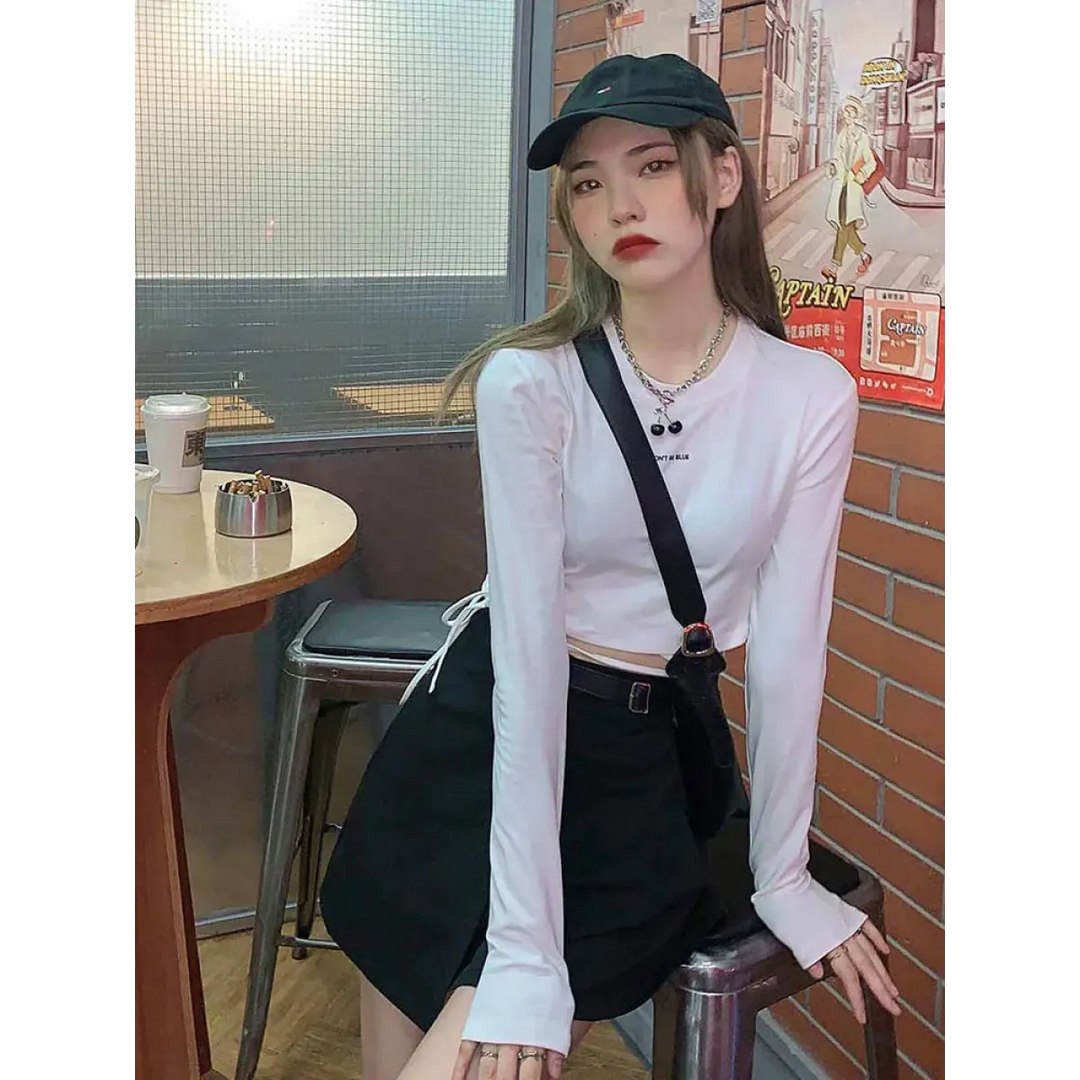 Sexy Crop Long Sleeve T-Shirt: Harajuku Spring Streetwear