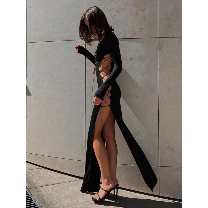 Sexy Lace Up Long Sleeve Dress