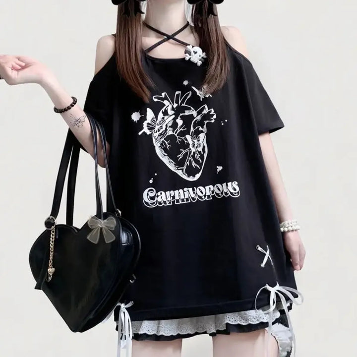Off Shoulder Bow T-Shirt