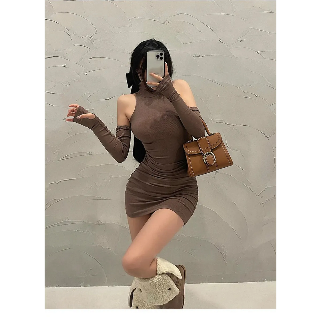 Sleeveless Mini Dress: High Neck Lace-Up