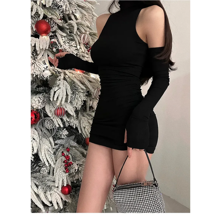 Sleeveless Mini Dress: High Neck Lace-Up