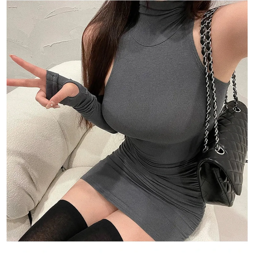 Sleeveless Mini Dress: High Neck Lace-Up