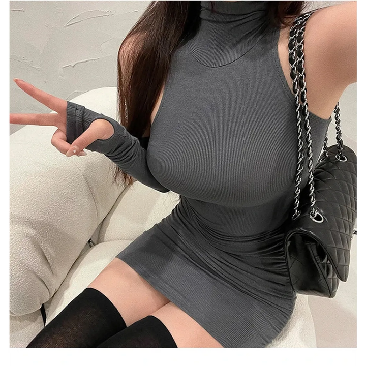 Sleeveless Mini Dress: High Neck Lace-Up