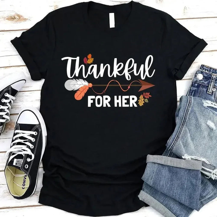 Thankful For Her/Him Valentines Couple T-Shirt – Cute Matching Holiday Tees