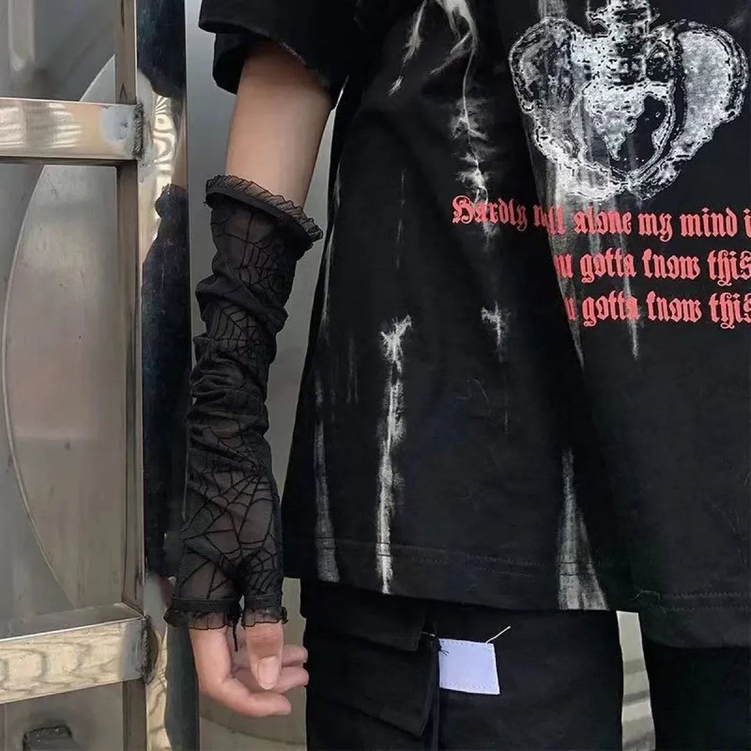 Black Spider Web Lace Gloves - Gothic Punk Harajuku Fashion