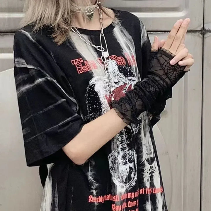 Black Spider Web Lace Gloves - Gothic Punk Harajuku Fashion