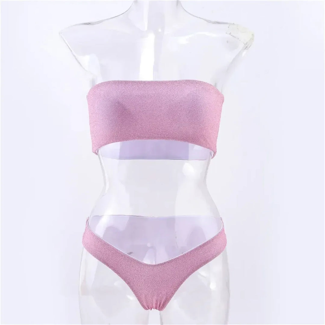 Glitter Strapless Bikini Set – Shiny Sparkle Beachwear 2025