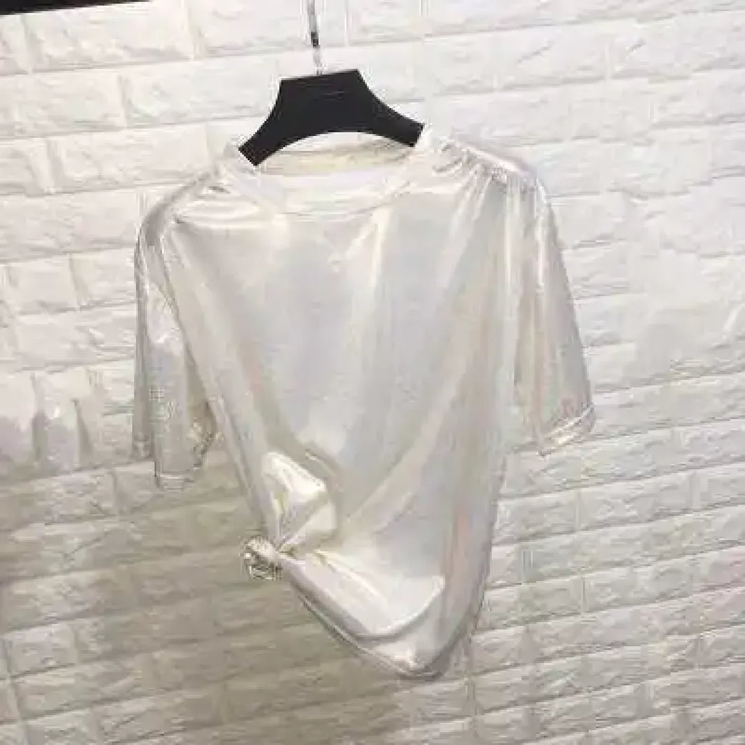 Summer Retro Bright Silk Loose Short Sleeve Top