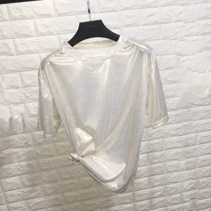 Summer Retro Bright Silk Loose Short Sleeve Top