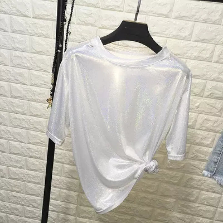 Summer Retro Bright Silk Loose Short Sleeve Top