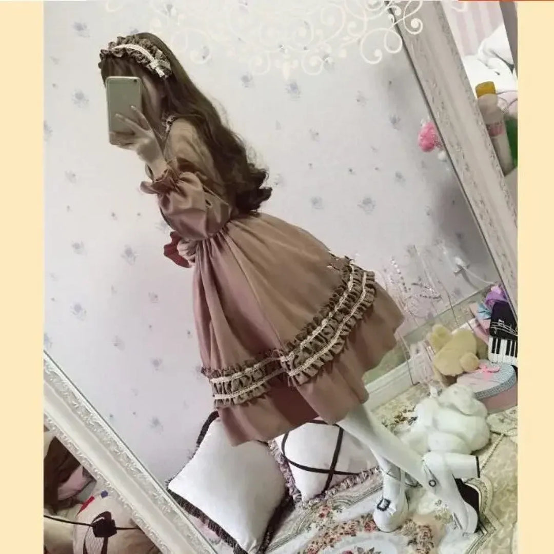 Retro Sweet Lolita Dress – Lace Trim Bowknot Vintage Style