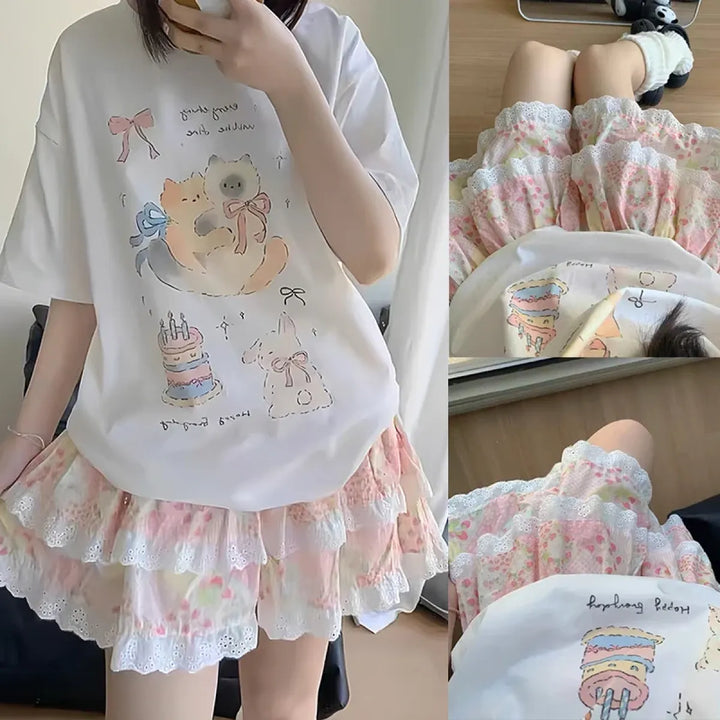 Floral Ruffle Skirt – Kawaii Sweet Lolita Layered Mini