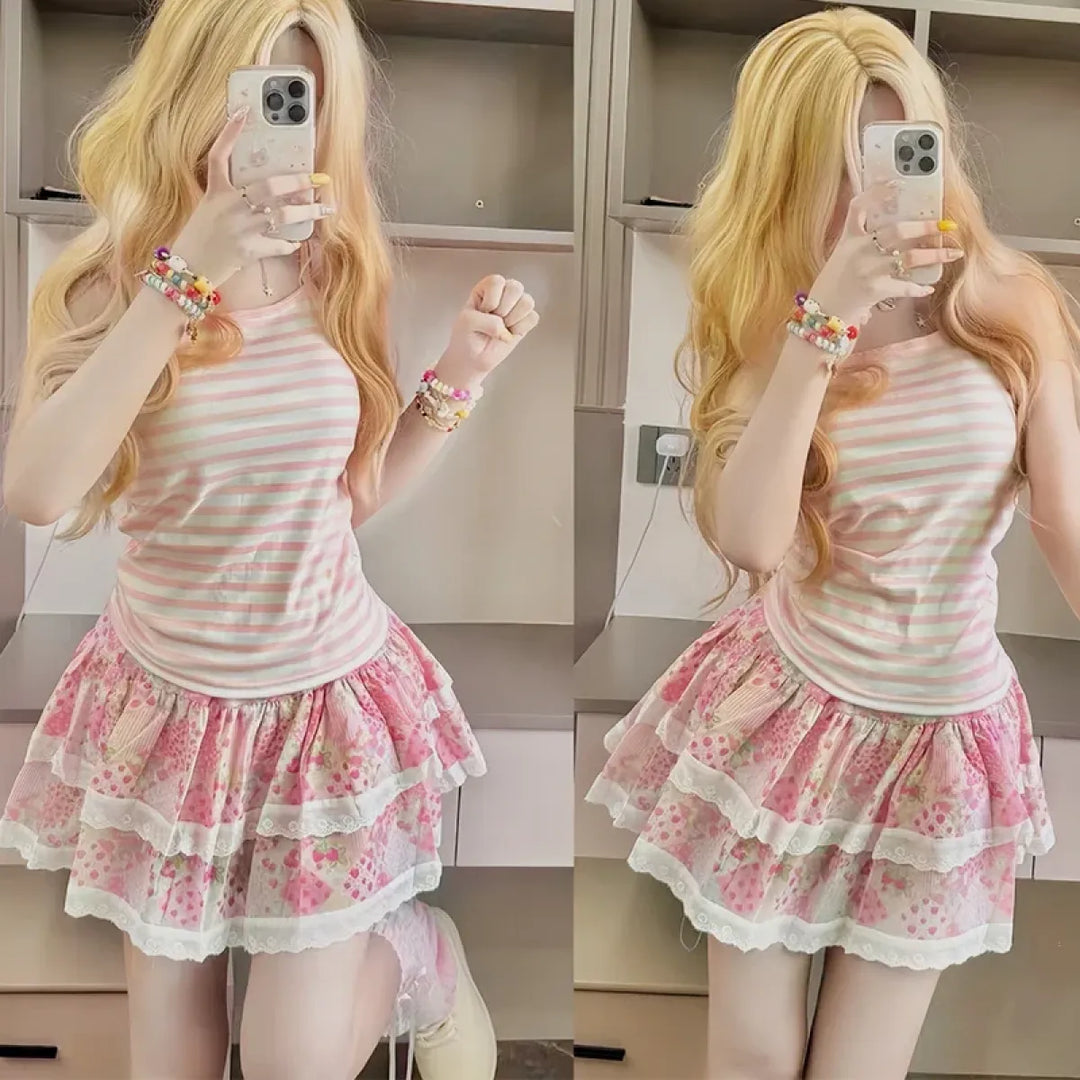 Floral Ruffle Skirt – Kawaii Sweet Lolita Layered Mini