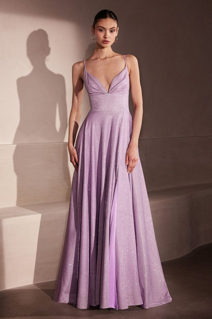 Ladivine Amoris T214 Sleeveless Spaghetti Strap A-Line Glitter Gown