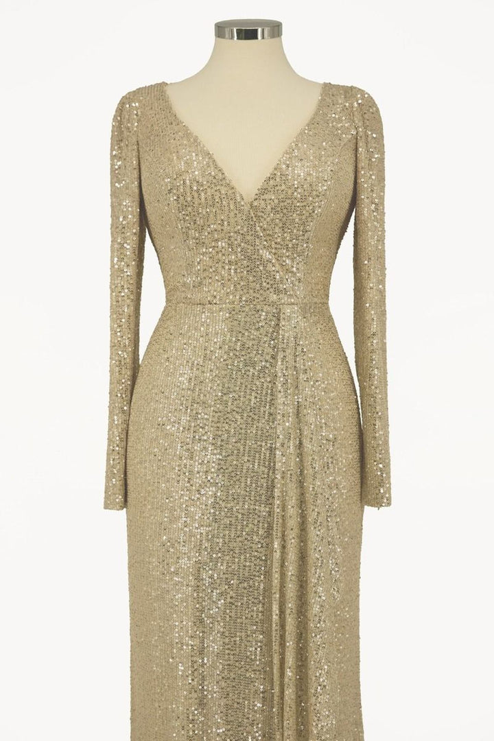 Ladivine Amoris T801 Long Sleeve Sheath Sequin Evening Gown