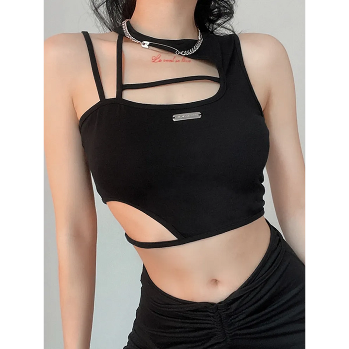 Sexy Hollow Out Techwear Tee