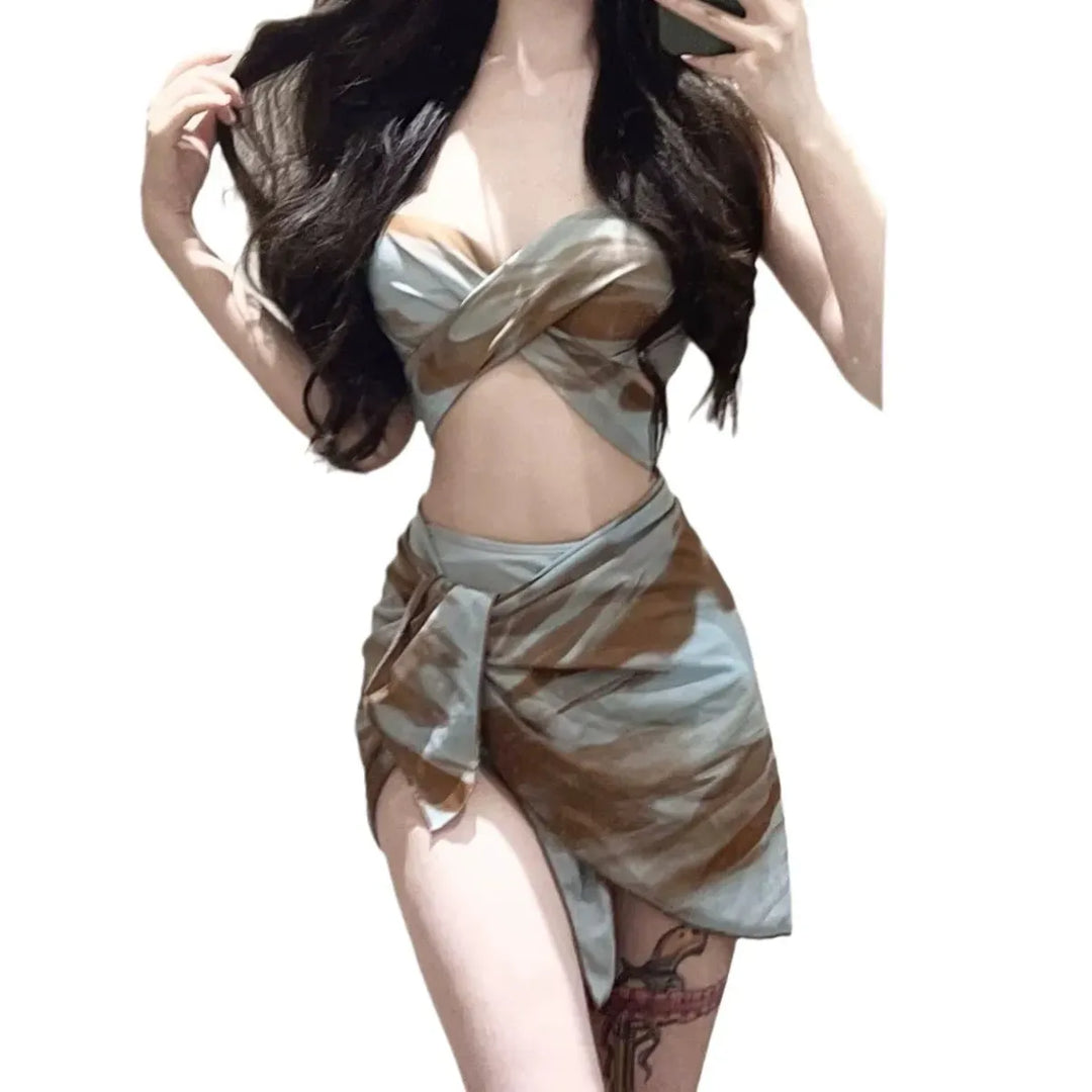 Tie Dye Bikini Set – Sexy 3pc Swimsuit with Mesh Cover Skirt