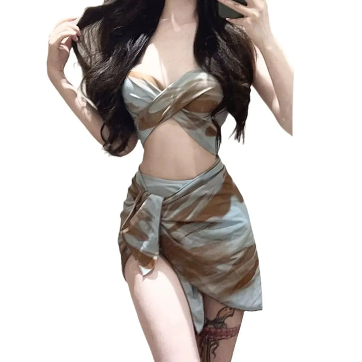 Tie Dye Bikini Set – Sexy 3pc Swimsuit with Mesh Cover Skirt