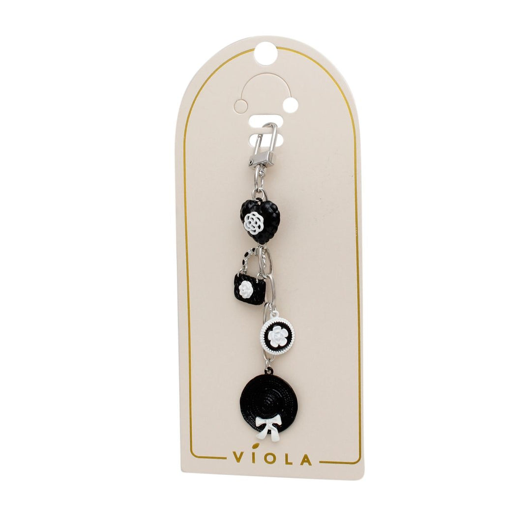 Keychain Black and White Camellia Charms Bag Clip