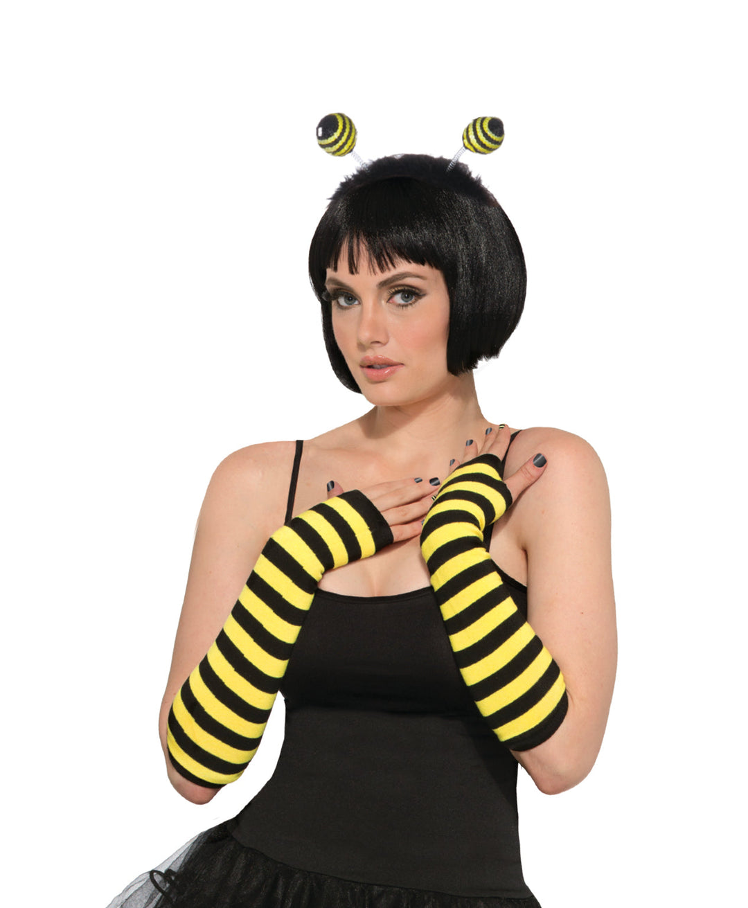 Adult Bee Wear Fingerless Gloves Bumblebee Accessory Black and Yellow