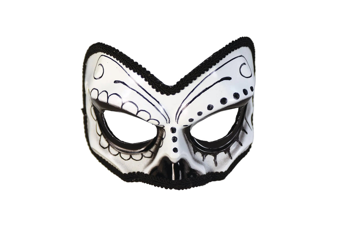 Black and White Day of the Dead Tuxedo 1/2 Skull Eye Mask
