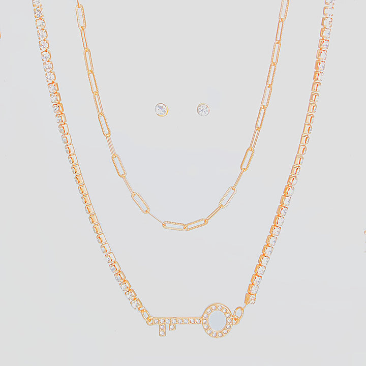 Gold 2 Layer Key Necklace Set
