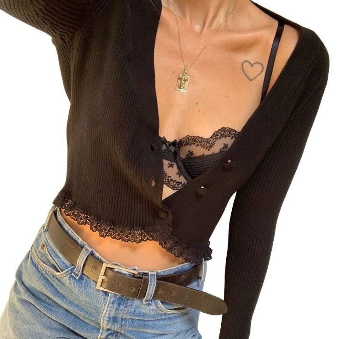 Vintage Gothic Lace Black Cardigan
