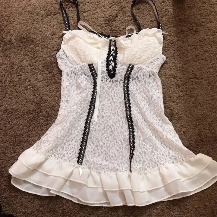 White Lace Grunge Cami Tank Top – Harajuku E-girl Punk Sleeveless Vest