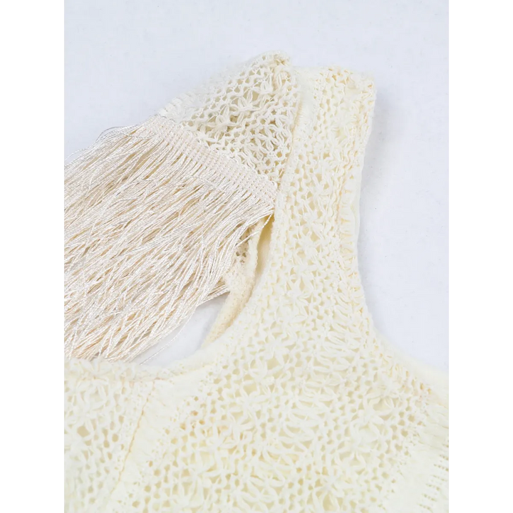 White Lace Turtleneck Dress: Sexy Slim Fit with Tassel Sleeves