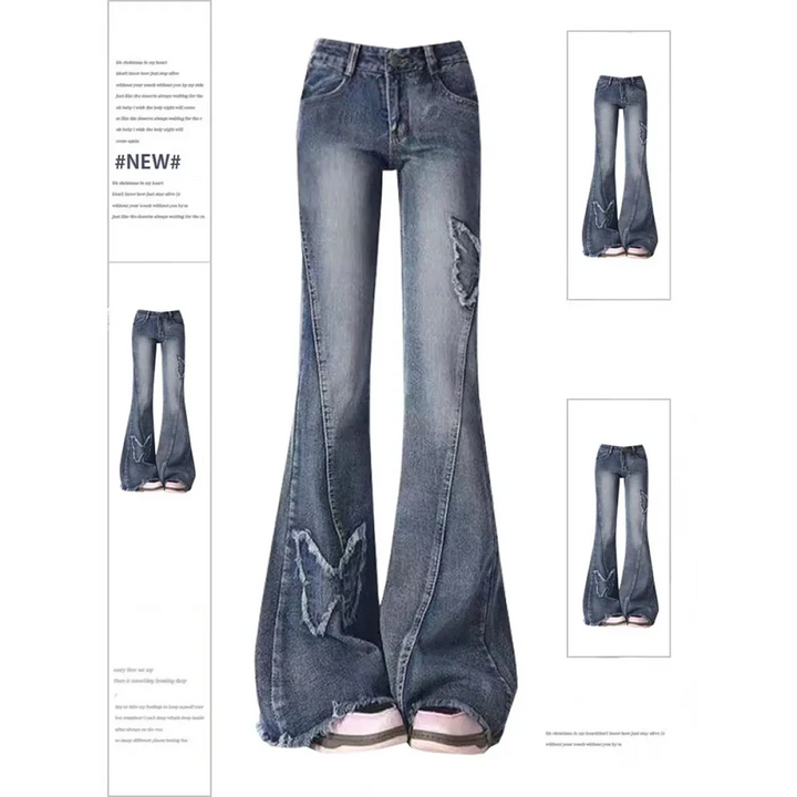 Y2K Butterfly Flare Jeans – 90s Vintage Low-Waist Denim