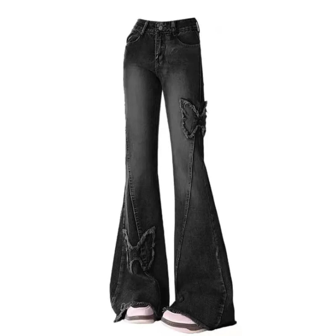 Y2K Butterfly Flare Jeans – 90s Vintage Low-Waist Denim