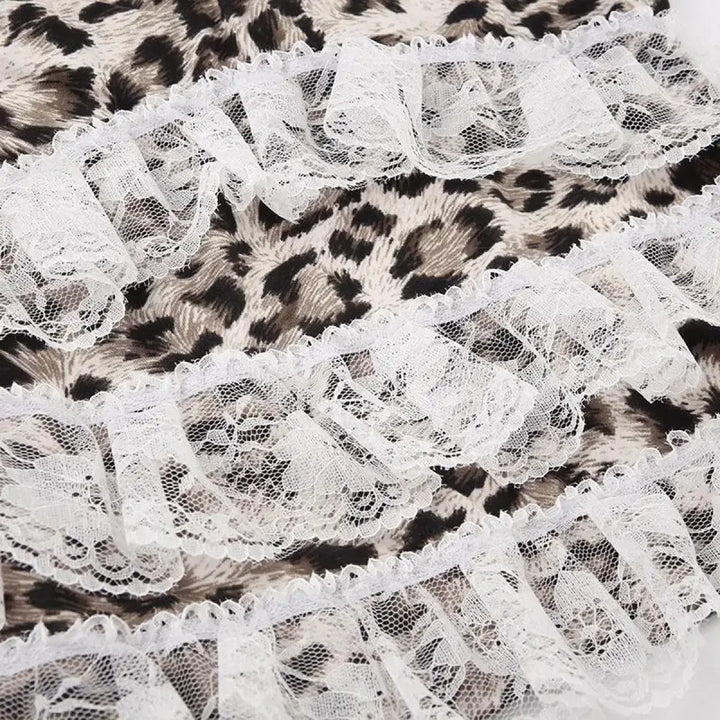 Leopard Print Lace Ruffle Tank Top – Y2K Coquette Cropped Camisole