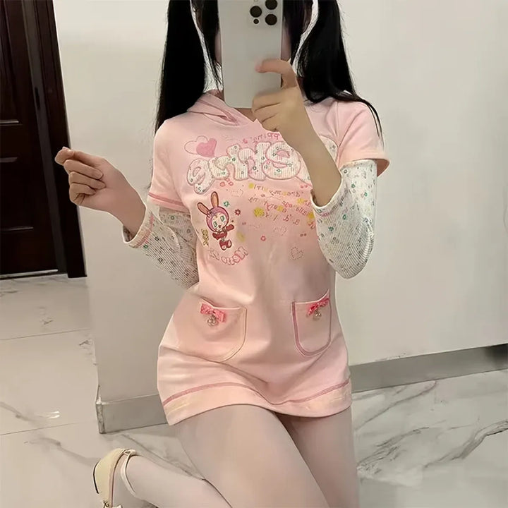 Kawaii Hoodie Dress – Y2K Fairycore Cartoon Print