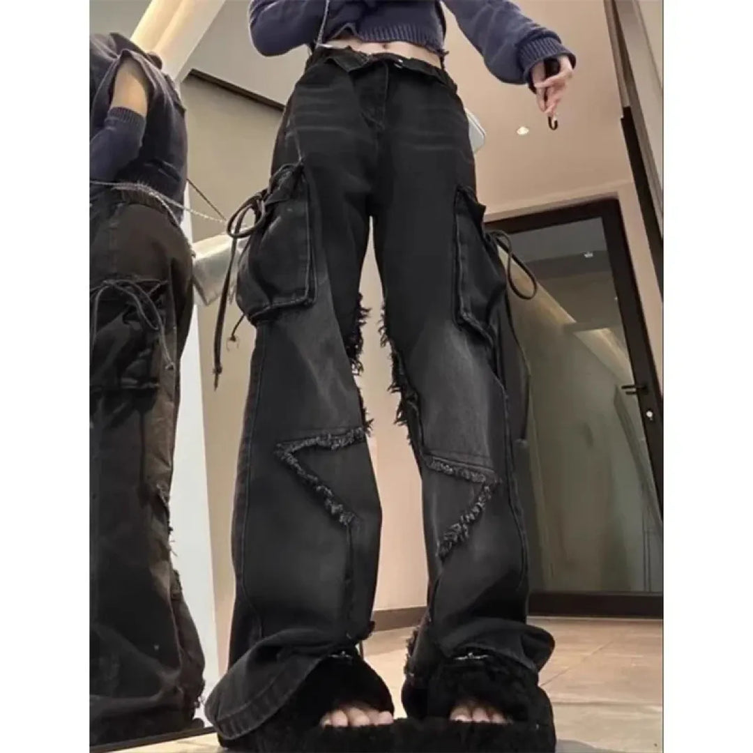 Gothic Baggy Cargo Jeans – Y2K Harajuku Grunge Pants