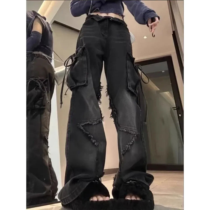 Gothic Baggy Cargo Jeans – Y2K Harajuku Grunge Pants