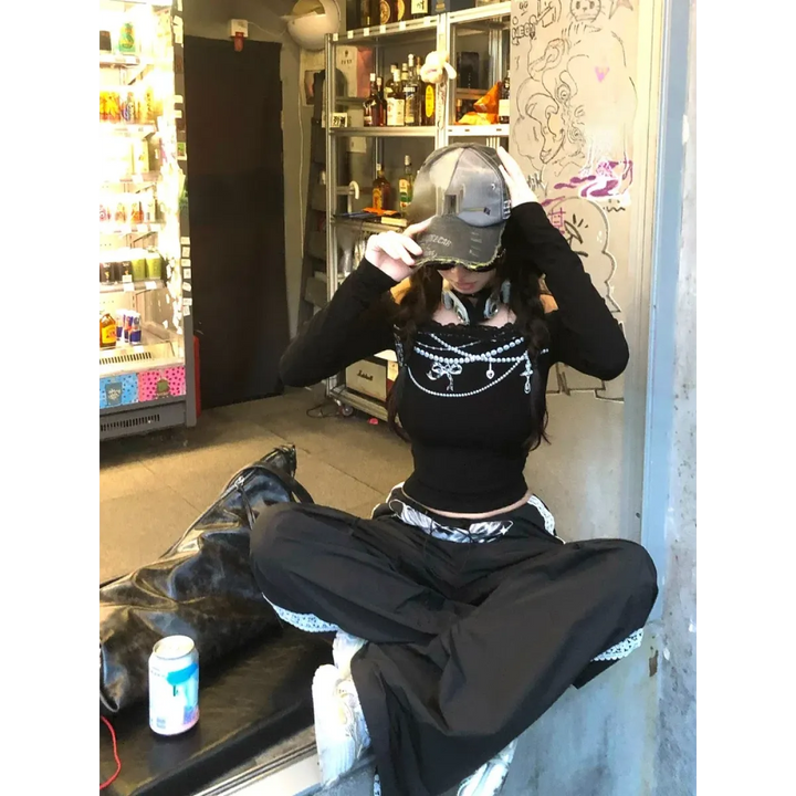 Lace Off-Shoulder Top – Y2K Harajuku E-Girl Aesthetic