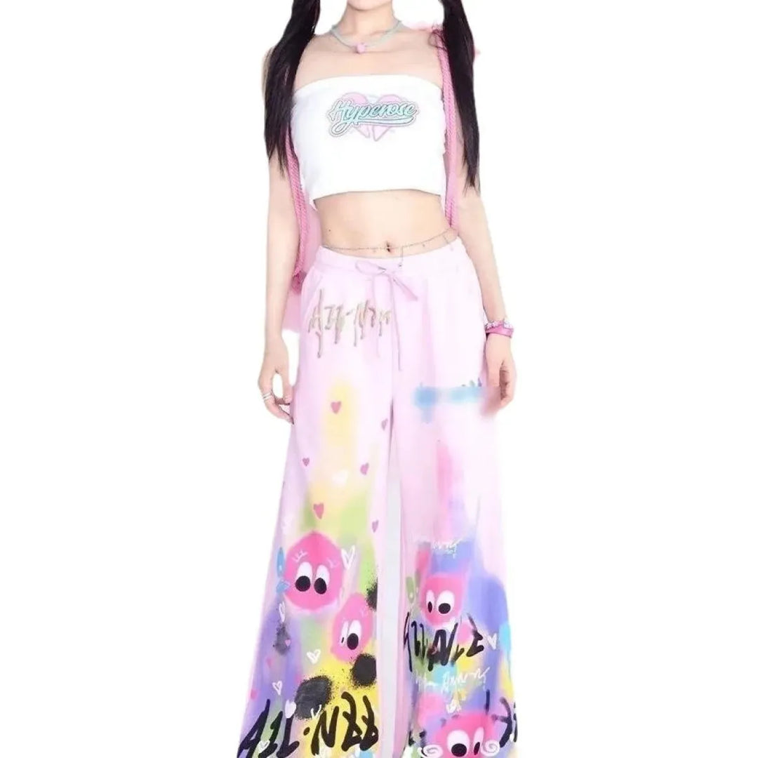 Graffiti Wide-Leg Pants – Y2K Harajuku Streetwear Aesthetic