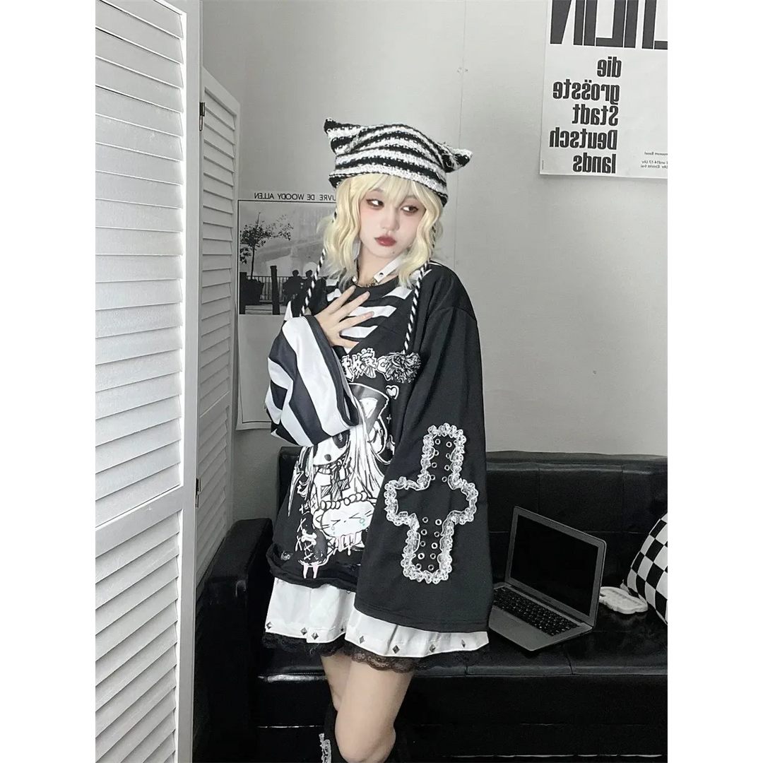 Y2K Japanese Cartoon T-Shirt – Loose Grunge Fairycore Kawaii Top